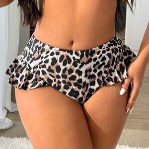 Leopard Print Ruffle Bikini Bottom - High Waisted
